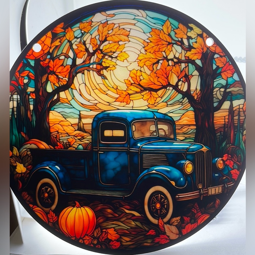 Suncatcher Acrylic Pickup Truck Pumpkin Patch 6” Fall Gifts Thanksgiving Decor